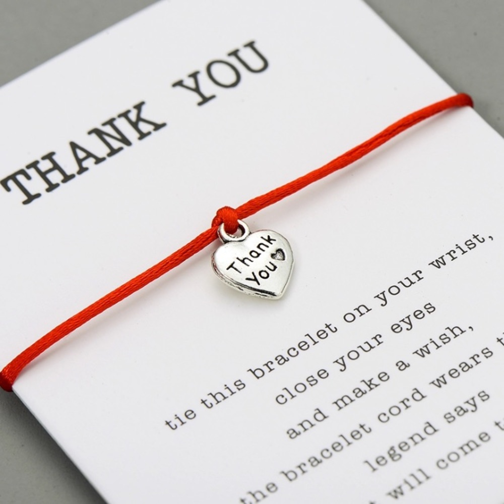 ❤️ Thank You Bracelet Red Rope Silver Charm - Picture 4 of 4